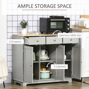 Modern buffet with cupboards, drawers and adjustable shelves for living room, grey