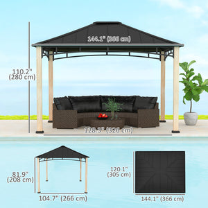 10' x 12' Hardtop Gazebo with Metal Roof, Wood Grain Frame, Outdoor Patio Canopy,