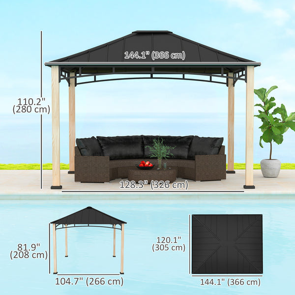 10' x 12' Hardtop Gazebo with Metal Roof, Wood Grain Frame, Outdoor Patio Canopy,