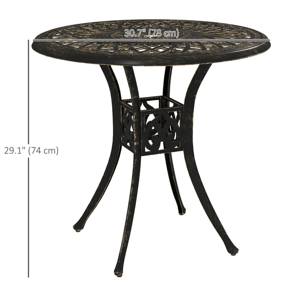 30-inch Round Patio Dining Table with Umbrella Hole Cast Aluminium Outdoor Bistro Table, Brown