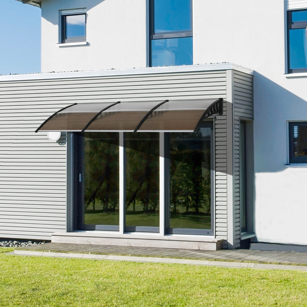 9.9 x 3.1 ft polycarbonate door canopy, brown
