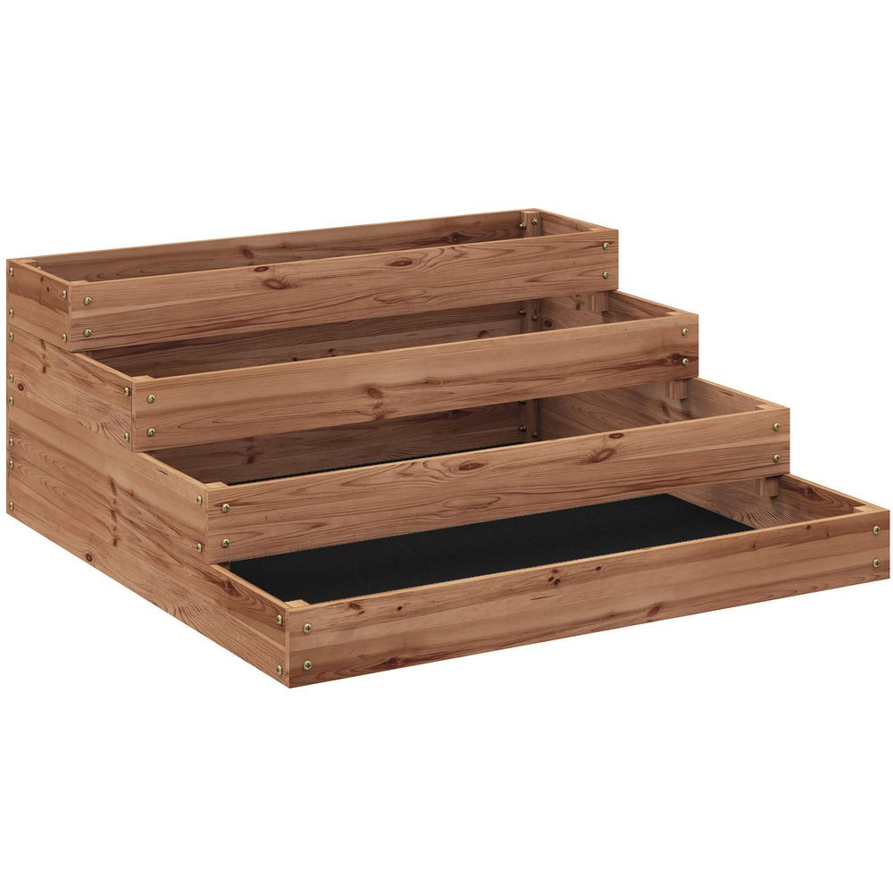 4 Tier Vertical Wooden Raised Garden Bed with Liner for Vegetables, Flowers and Herbs, Dark Brown
