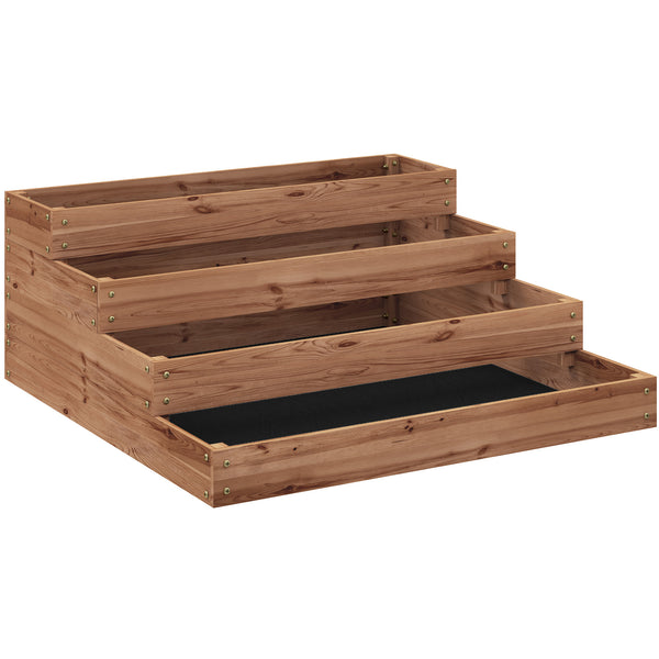 4 Tier Vertical Wooden Raised Garden Bed with Liner for Vegetables, Flowers and Herbs, Dark Brown