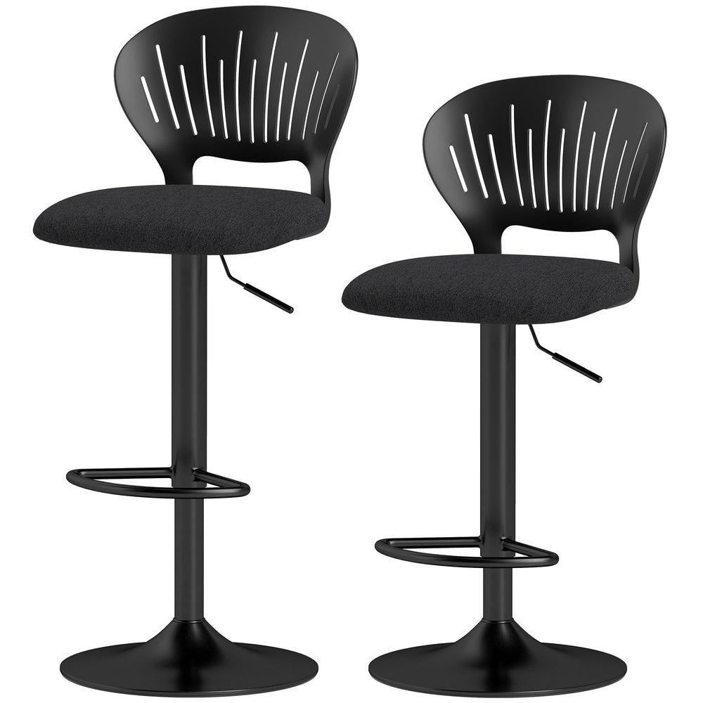 Set of 2 Modern Swivel Counter Height Bar Stools with Footrest and Hollow Backrest, Black