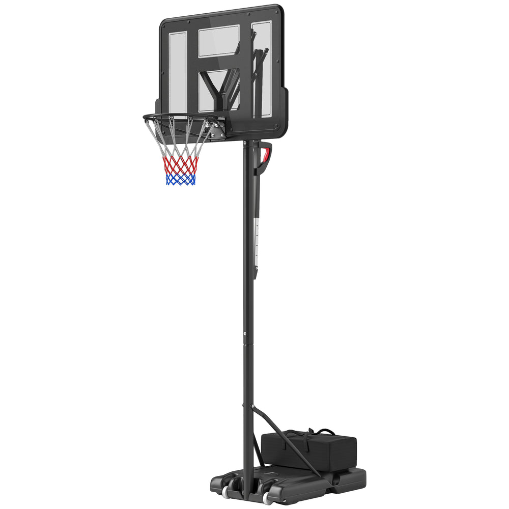 Portable basketball hoop with free weights, wheels and fillable base