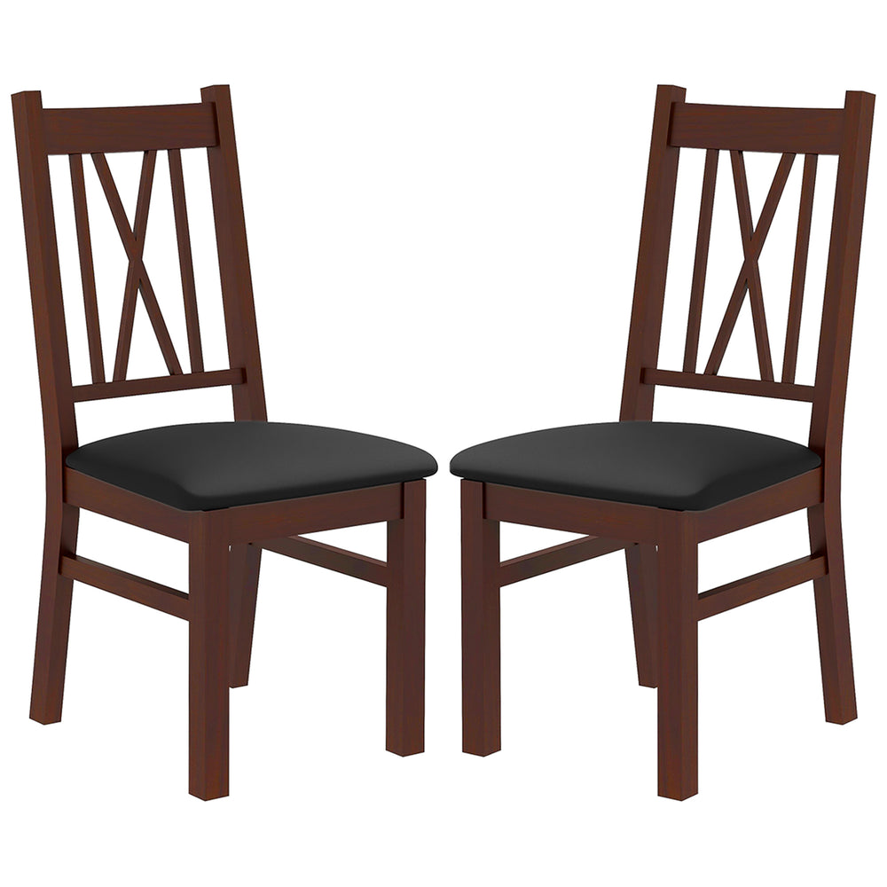 Set of 2 pine dining chairs with PU leather cushions