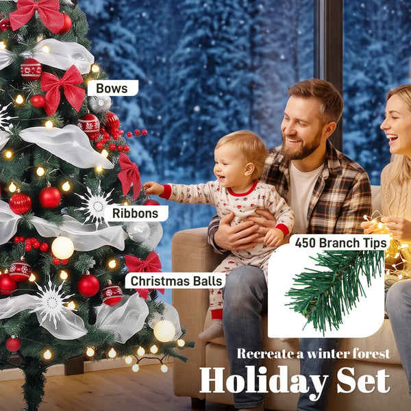 5 ft. Pre-lit Christmas Tree with 150 LED Lights and Red and White Decorations