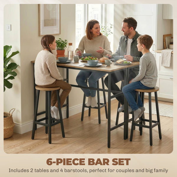 6-piece bar set with 2 high tables and 4 stools – Gray-brown wood effect and black