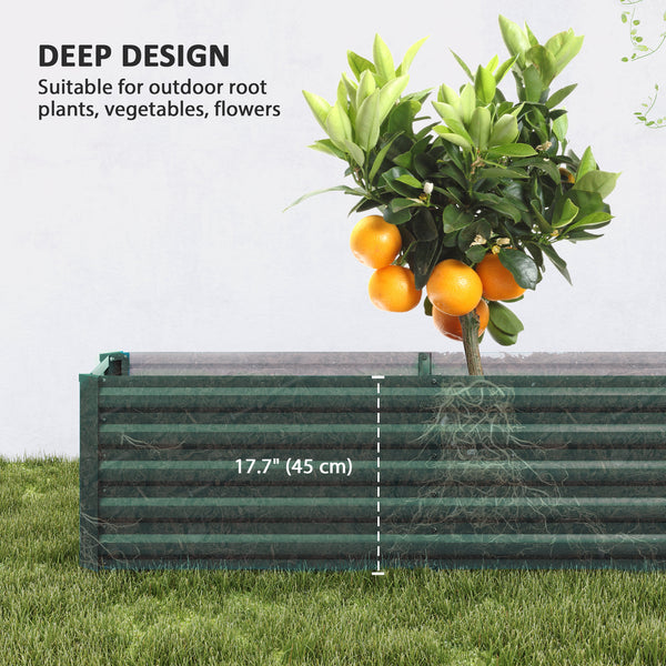 Reinforced galvanized raised planter with open bottom, green