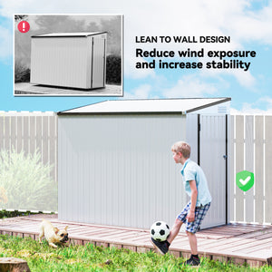 Lean-to metal garden shed with lockable door and ventilation, white