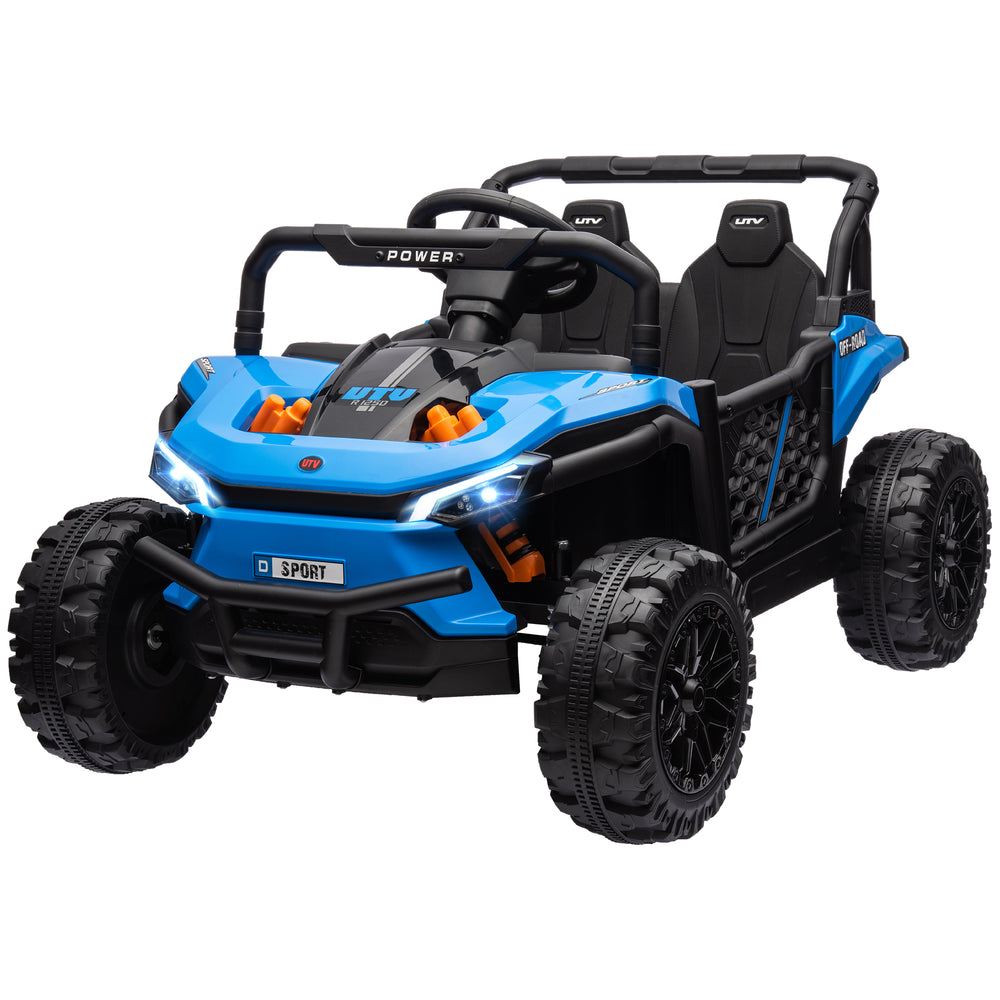 12V car with spring suspension, LED headlights, 3 speeds, blue