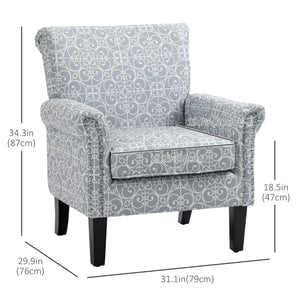 Upholstered accent chair with soft linen fabric, gray