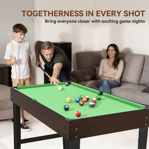 Miniature billiard table with 2 cues, 16 balls, 2 pieces of chalk, triangle, brush, green