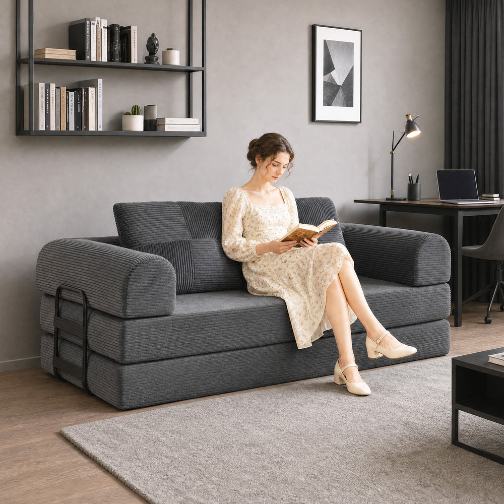 5-in-1 modular corduroy sofa bed, dark grey