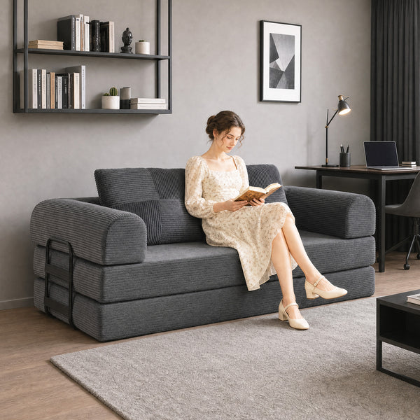 5-in-1 modular corduroy sofa bed, dark grey