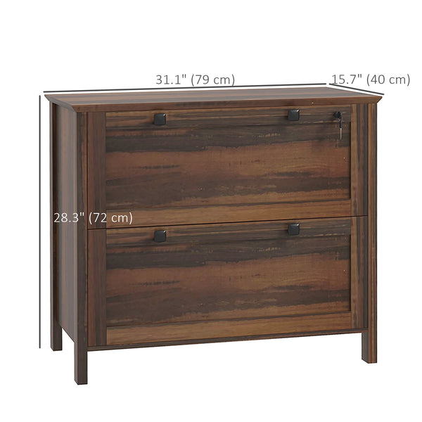 2-drawer filing cabinet, lockable, with adjustable hanging bar, for letter, A4 and legal sizes, brown