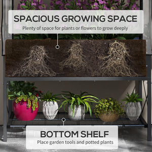 Raised planter with lid, bottom shelf and liner, black