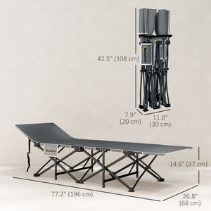 Outsunny 68cm Wide Folding Bed, Adult Camp Bed with Mattress, Carry Bag, Max Load 150kg, Dark Grey