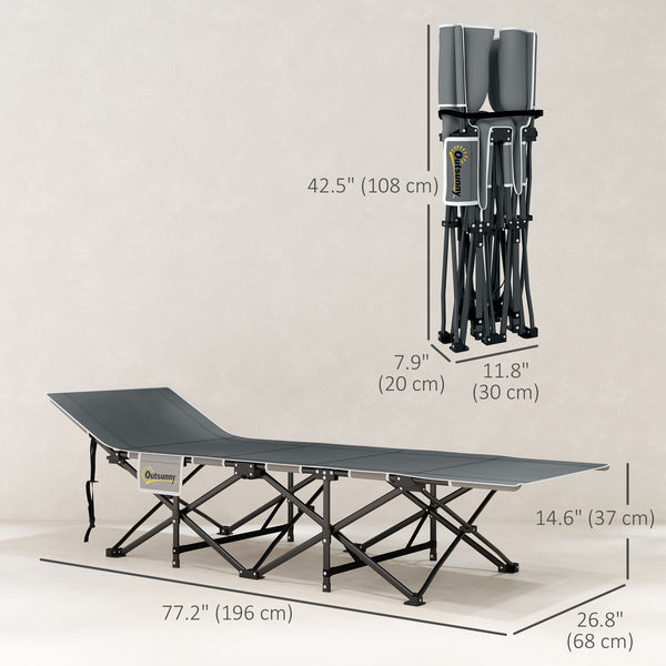 Outsunny 68cm Wide Folding Bed, Adult Camp Bed with Mattress, Carry Bag, Max Load 150kg, Dark Grey
