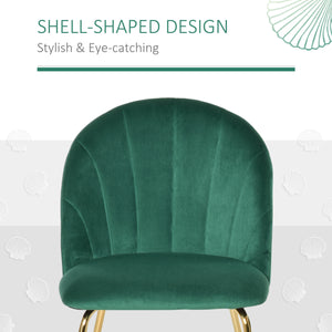 Set of 2 upholstered chairs with gold metal legs, green 