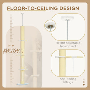 221-259cm Cat Tree with Scratching Posts, Perches and Play Ball, Yellow