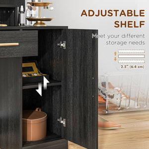 LED Lighted Dressing Table with Stool, Drawer and Shelves, Black 