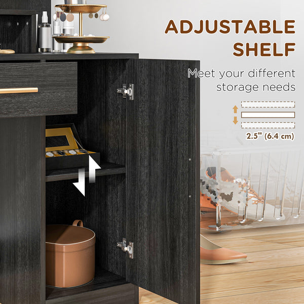 LED Lighted Dressing Table with Stool, Drawer and Shelves, Black 