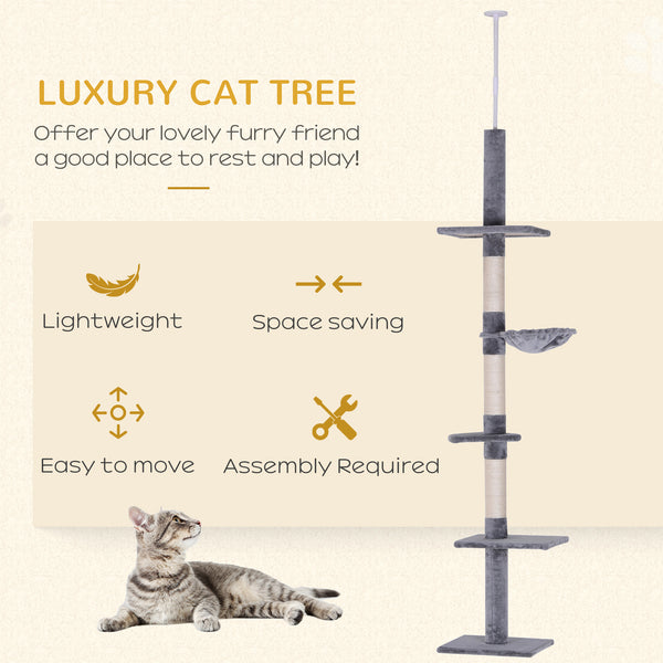 2.6m 5-Level Cat Tree with Scratching Post and Play Area, Grey