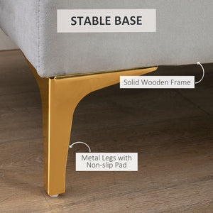 Upholstered bedside bench with button tufting, gray