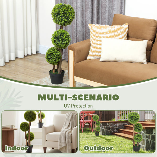 Set of 2 artificial boxwood trees with 3 balls, 90 cm, with pots – Light green