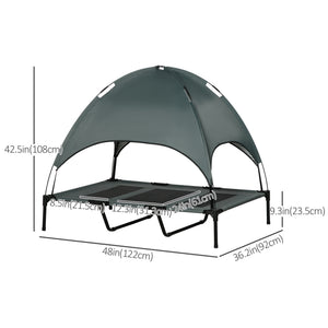 Elevated dog bed with canopy, gray