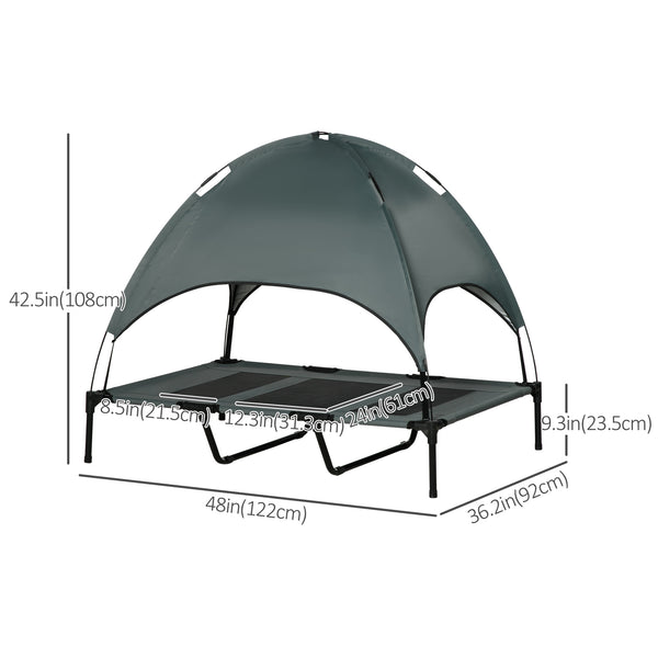 Elevated dog bed with canopy, gray