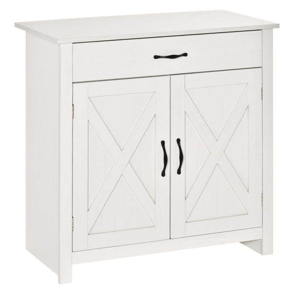 Storage buffet with sliding barn doors, distressed white