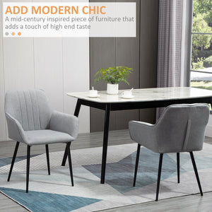 Set of 2 linen-upholstered dining chairs with metal legs, light grey