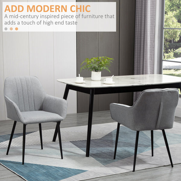 Set of 2 linen-upholstered dining chairs with metal legs, light grey