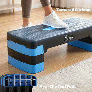 3-level adjustable aerobic step platform with non-slip surface – Blue
