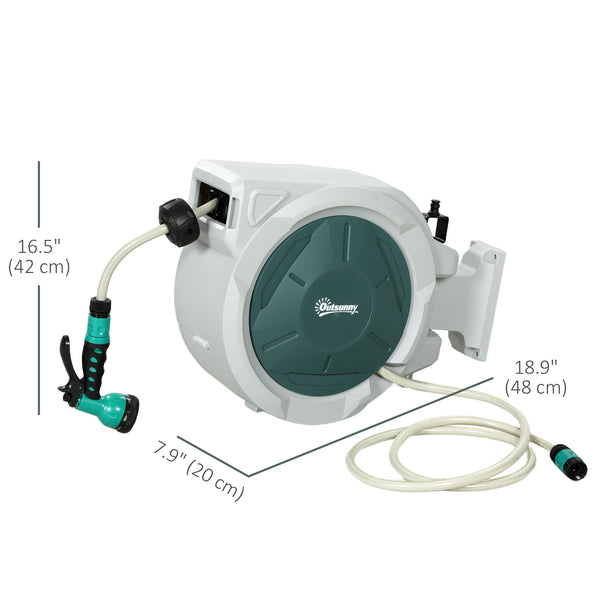 Retractable wall-mounted garden hose reel with automatic rewind