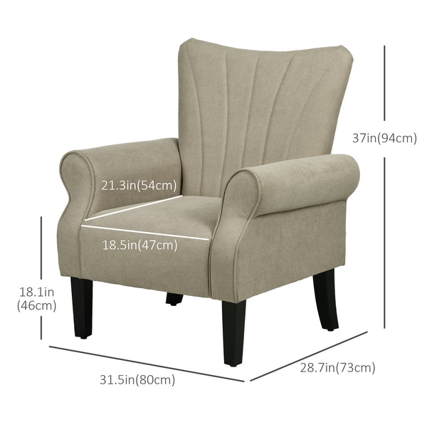Fabric accent chair with wooden legs, beige