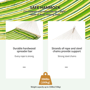 Double Cotton Hammock - Indoor &amp; Outdoor with Pillow, Green