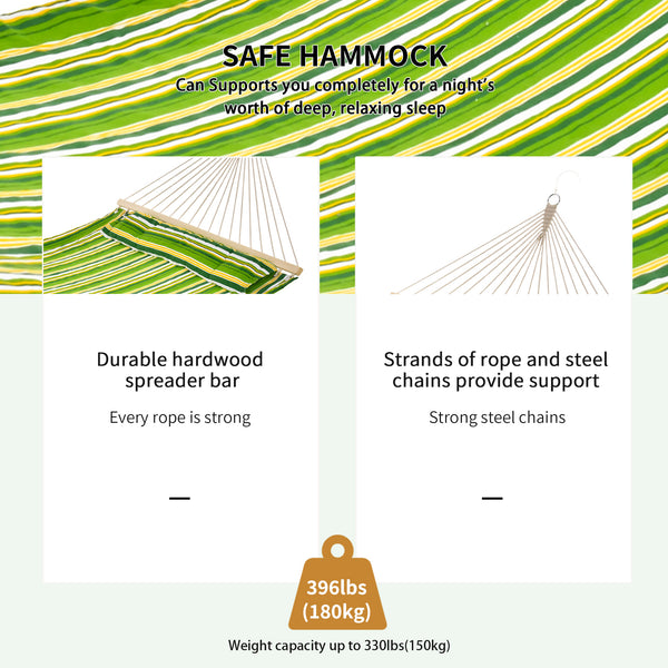 Double Cotton Hammock - Indoor &amp; Outdoor with Pillow, Green