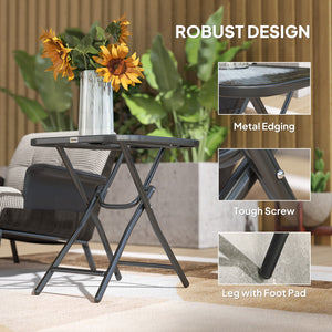 Patio Table, Folding Coffee Table with Tempered Glass Tabletop, Portable Bistro Table for Patio, Backyard