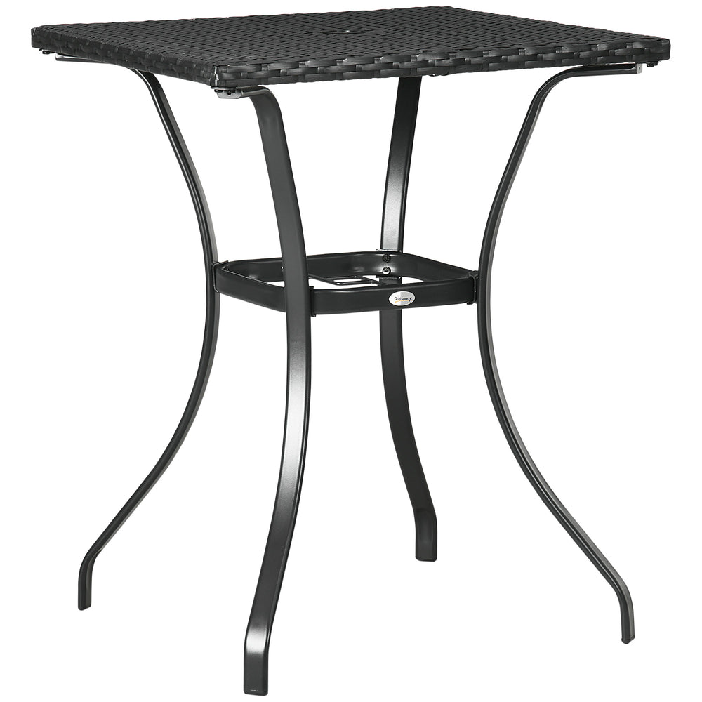 Outdoor coffee table in woven resin with parasol hole, black