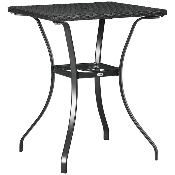 Outdoor coffee table in woven resin with parasol hole, black