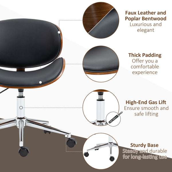 Black office chair in faux leather and bentwood