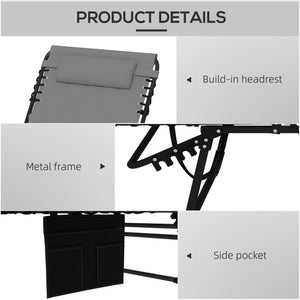 Folding Chaise Lounge with Reclining Back, 25.6" x 74" x 14.2", Grey