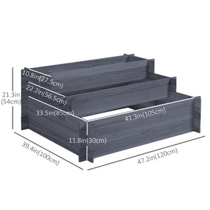 Three-tier raised wooden planter, grey