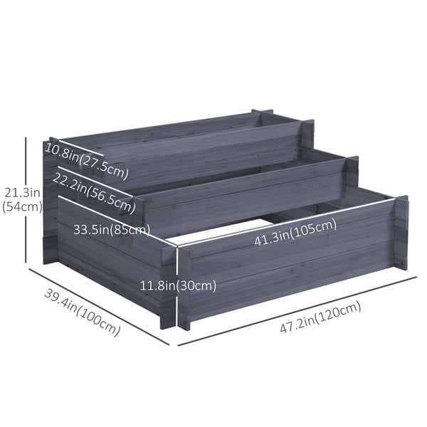 Three-tier raised wooden planter, grey