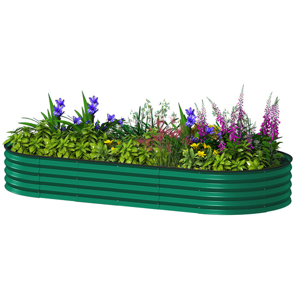 Galvanized raised outdoor planter with metal stake, green
