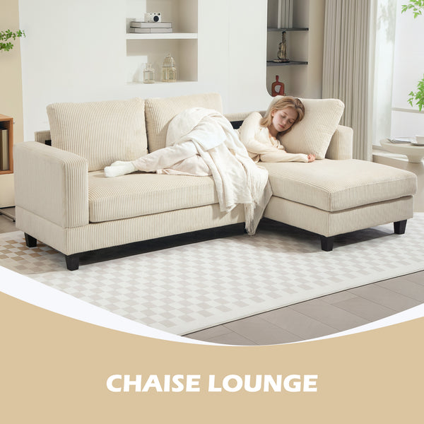 L-shaped sofa with chaise longue and spring cushion, beige