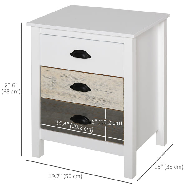 Side table with 3 drawers, white